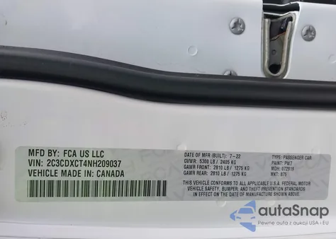 2022 Dodge Charger R/T z USA, uszkodzony, nr VIN 2C3CDXCT4NH209037